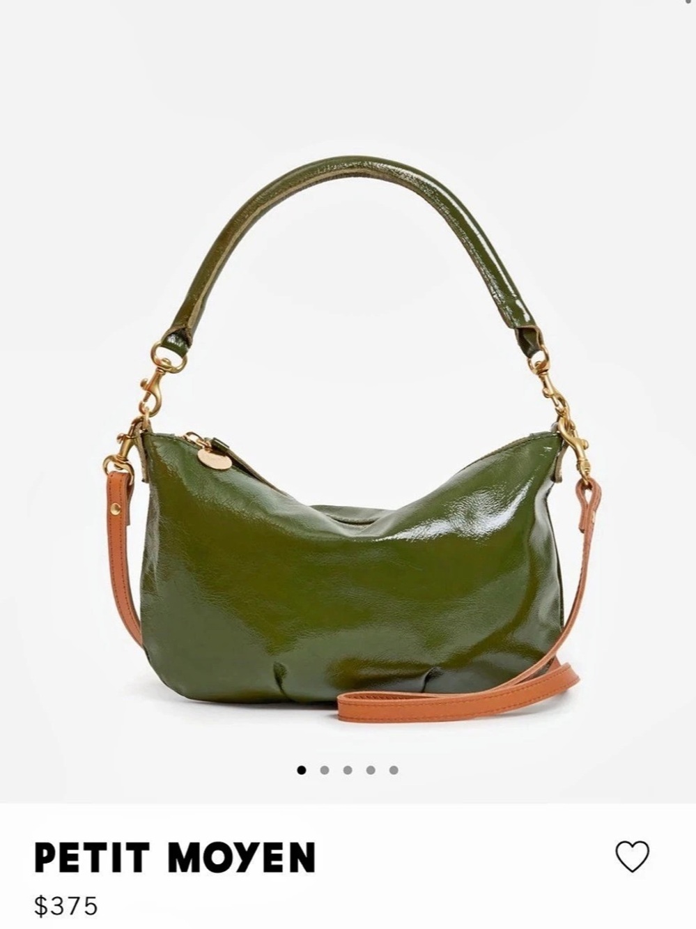 Clare V. Petite Moyen. Leather Shoulder Bag in Army Green & Brown